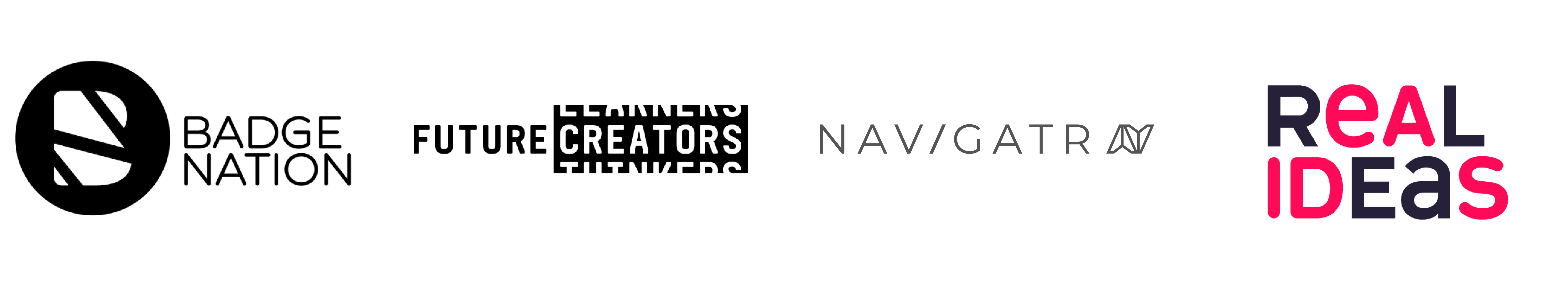 Cities of Learning partner image, showing Badge Nation, Navigatr, Future Creators and Real Ideas logos