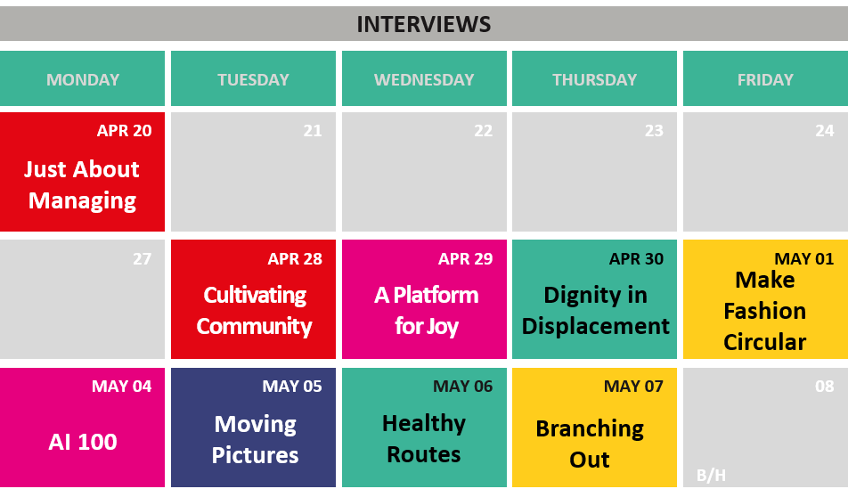 Colourful grid showing SDA interview dates