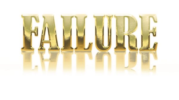The image features the word "FAILURE" in large, gold letters with a reflective surface below, giving the appearance of a mirrored effect.