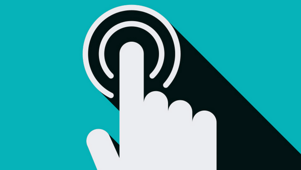 Illustration of a hand with an extended index finger pressing a button. The button emits circular waves. The background is teal, and the image has a long shadow effect, giving a modern and digital-themed appearance.