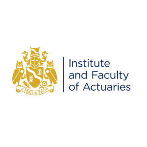 Logo of the Institute and Faculty of Actuaries featuring a golden crest with mythical creatures and symbols, and the motto "Peritia Ratio" on the left, with the organization's name in blue text on the right.