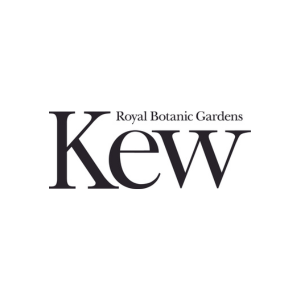 The image displays the logo of the Royal Botanic Gardens, Kew. The text "Royal Botanic Gardens Kew" is written in a stylish serif font on a white background.