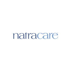 Natracare logo featuring the brand name in a modern font. The word 'natra' is in dark blue and 'care' is in light blue, all on a white background.