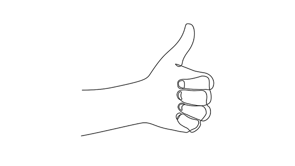 Line drawing of a hand giving a thumbs-up sign.