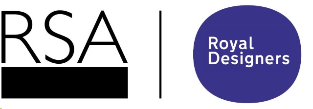 RSA logo on the left with the letters "RSA" in black. To the right, a vertical line separates a purple circle with the words "Royal Designers" in white text inside.