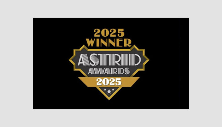 A black and gold badge reads "2025 Winner ASTRID Awards 2025" in bold, stylized text against a black background.