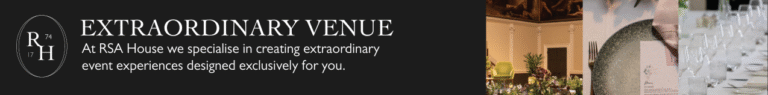 Banner image with the text "EXTRAORDINARY VENUE," showcasing RSA House’s exclusive event experiences, elegant decor, and table settings—an atmosphere perfect for your next occasion, as featured in the RSA Journal.