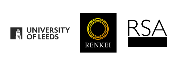 Logos of the University of Leeds, Renkei, and RSA are displayed side by side on a white background, highlighting their collaboration for the Edward Boyle Lecture.