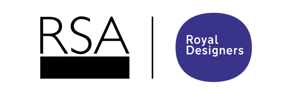 The image shows the RSA logo on the left, consisting of the letters “RSA” in black, next to a vertical line and a blue circle containing the words “Royal Designers” in white.